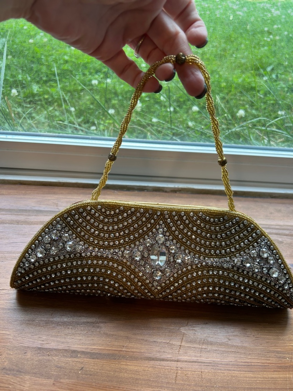 Sunbeams Gold Beaded Evening Clutch Handbag with Crystal Accents